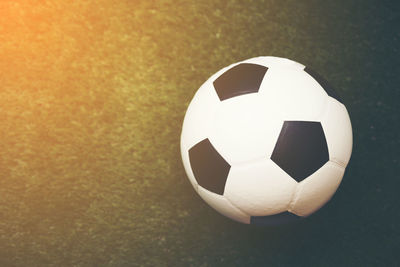 High angle view of soccer ball on field