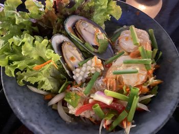 High angle view of chopped vegetables in bowl