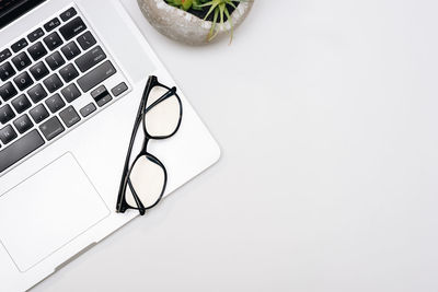 High angle view of eyeglasses on table