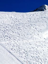 Close-up of frozen landscape against blue sky