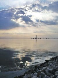 Scenic view of sea against cloudy sky