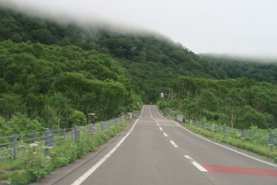 Road amidst trees against green landscape