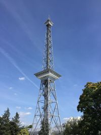 Low angle view of communications tower against clear sky