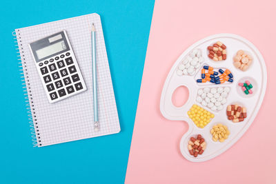 High angle view of breakfast on table