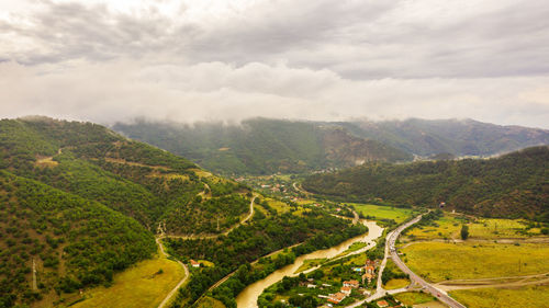 Aerial view of bulgarian village in the mountain.