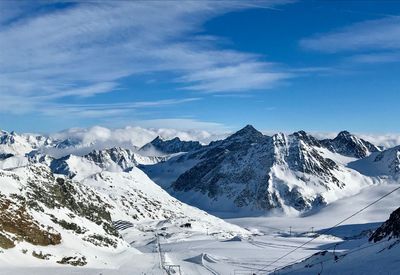 Scenic view of snowcapped mountains against sky