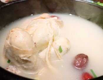 High angle view of food served in plate