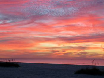 Scenic view of sea against orange sky