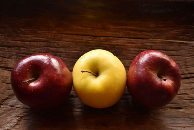 High angle view of apples on table