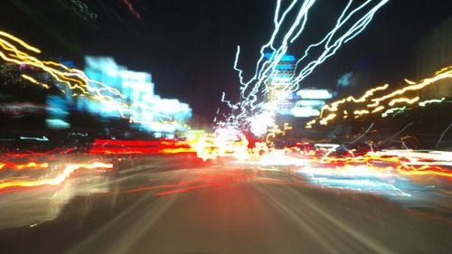 Light trails on road at night