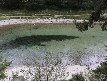 High angle view of water flowing through land