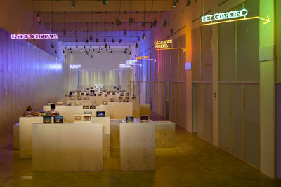 Illuminated lights on table in building