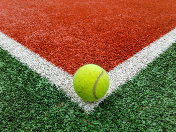 High angle view of green ball on field