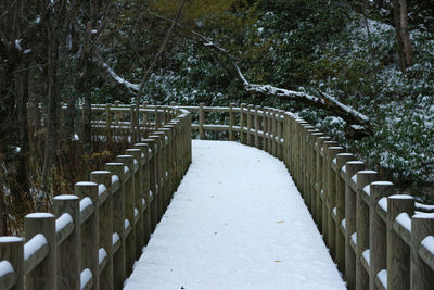 Footbridge on footpath during winter