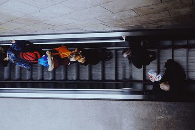 High angle view of clothes hanging on floor