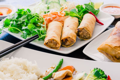 High angle view of food on table