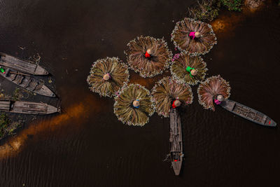 High angle view of christmas decorations on table