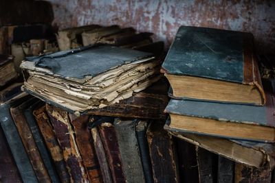 Close-up of abandoned stack