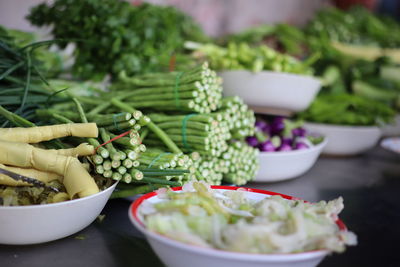 High angle view of chopped vegetables in bowl