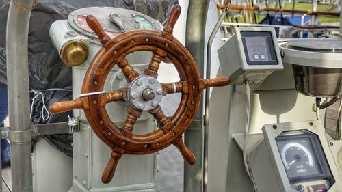 Close-up of ship sailing in boat