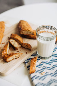 Freshly made cookies and a glass of milk on the table