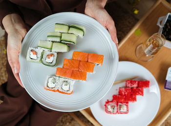 High angle view of food on table