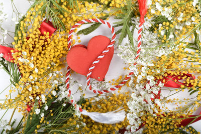 Close-up of heart shape hanging on plant