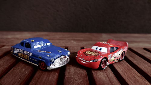 Close-up of toy car on table