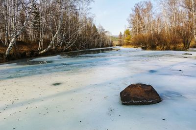 Scenic view of snow covered land