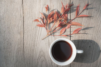 Directly above shot of coffee cup on table