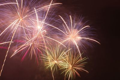 Low angle view of firework display at night