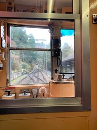 Train seen through window