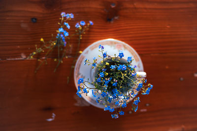 High angle view of crystal ball on table