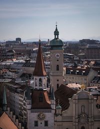 High angle view of buildings in city