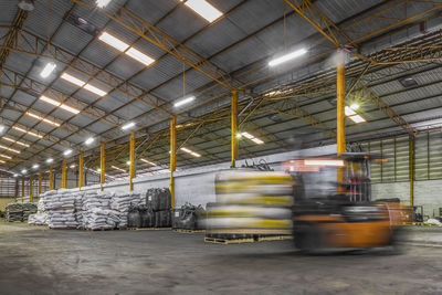 Interior of illuminated factory