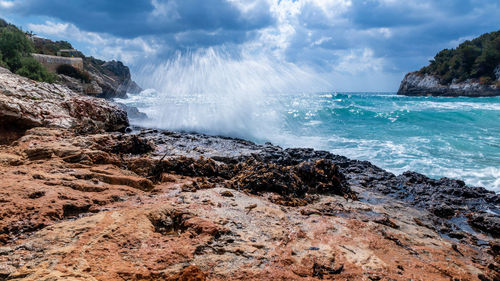 Strong waves on the beach with sea views