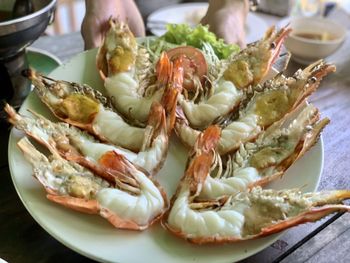 Close-up of meal served on table