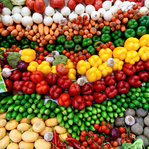 Full frame shot of multi colored vegetables for sale in market