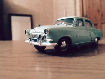 Close-up of toy car on table