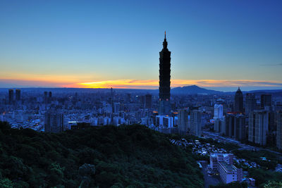 View of cityscape at sunset