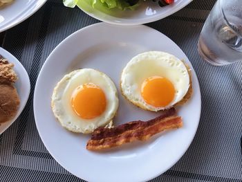 High angle view of breakfast served on table