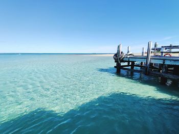 Scenic view of sea against clear blue sky