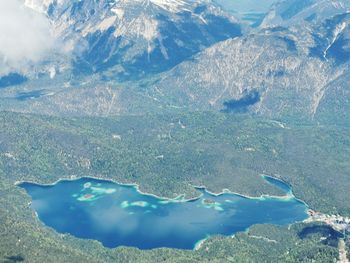 Aerial view of sea and mountain