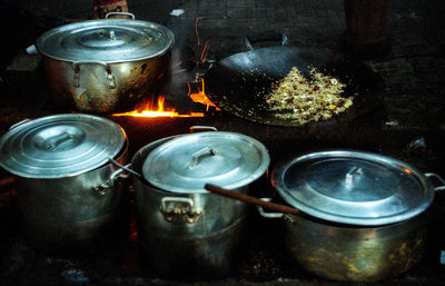 High angle view of candles on barbecue grill