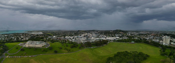 Aerial view of townscape against sky