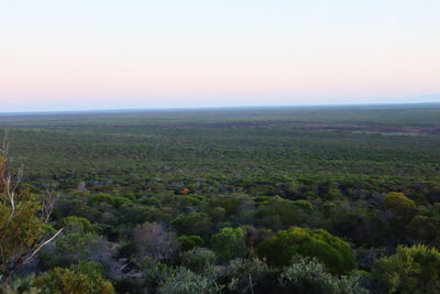 High angle view of landscape against sky during sunset