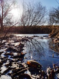 Scenic view of lake against sky during winter