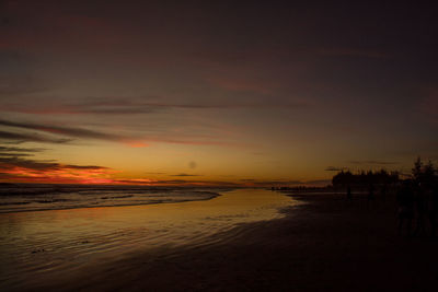 Scenic view of beach against sky during sunset