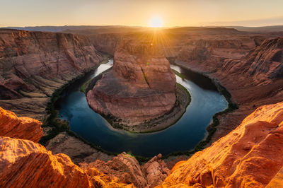 Sunset behind horseshoe bend in page, arizona.