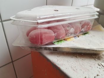 High angle view of wine in glass on table